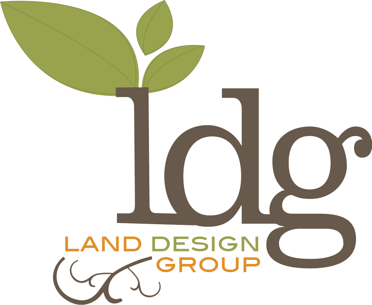 Logo for Land Design Group, featuring the initials "ldg" in stylized font with a leaf motif and the text "LAND DESIGN GROUP" below.